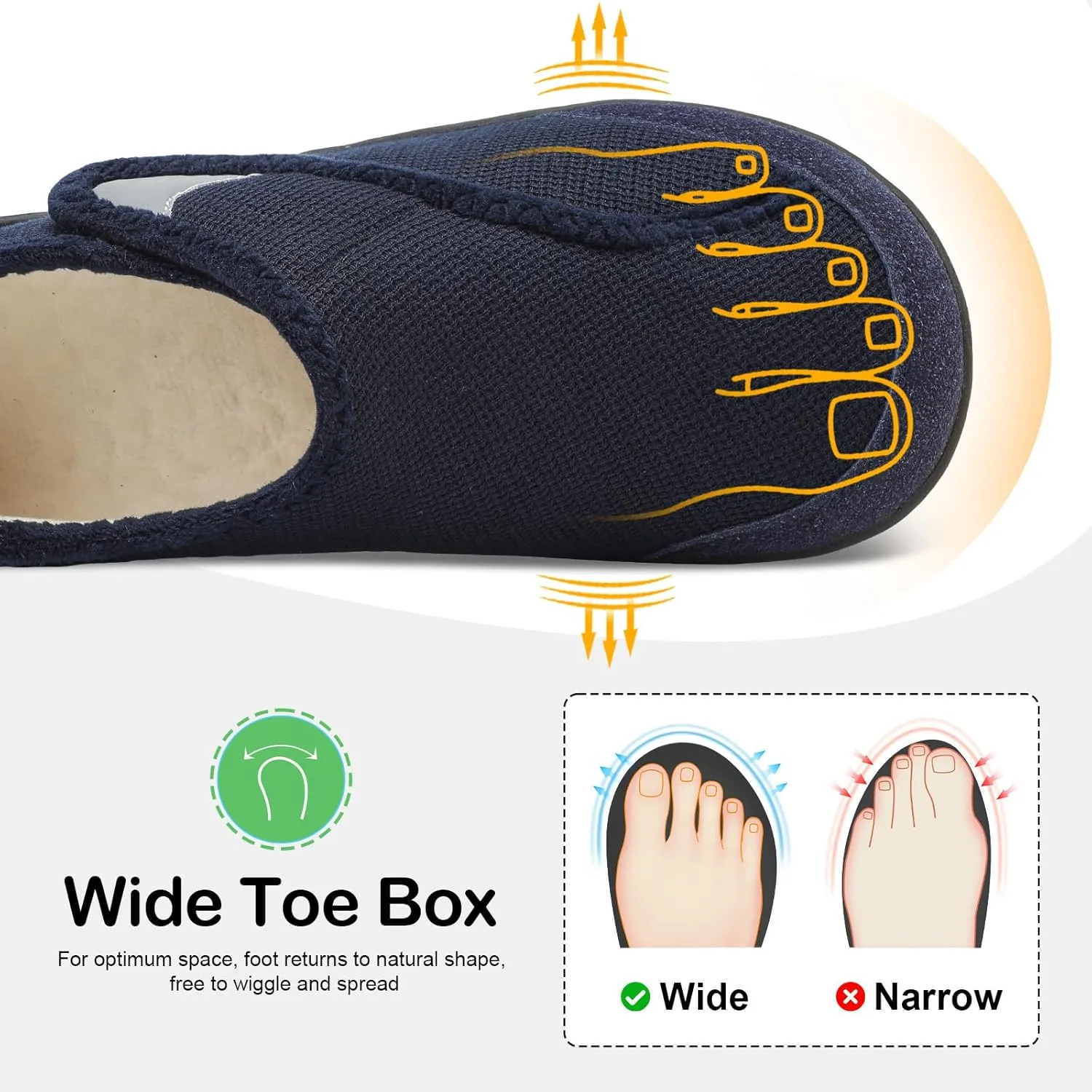 QFH Cozy Slippers for Women & Men - Wide, Diabetic, Barefoot Walking Shoes - Non-Slip, Soft Lining, Comfy House Shoes