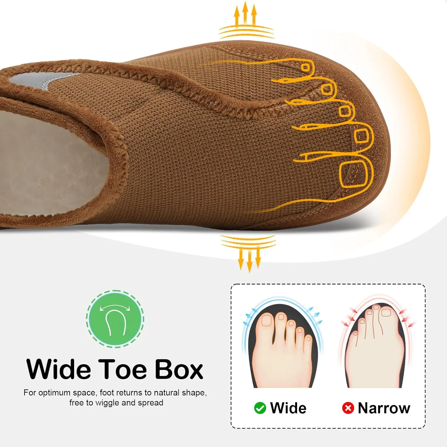 QFH Cozy Slippers for Women & Men - Wide, Diabetic, Barefoot Walking Shoes - Non-Slip, Soft Lining, Comfy House Shoes