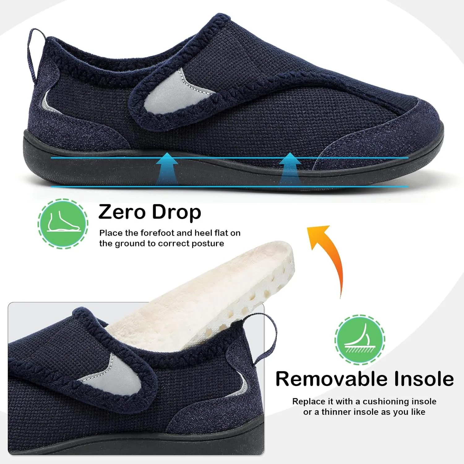 QFH Cozy Slippers for Women & Men - Wide, Diabetic, Barefoot Walking Shoes - Non-Slip, Soft Lining, Comfy House Shoes