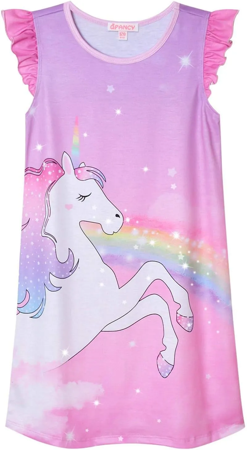 QPANCY Girls Nightgowns Princess Nightdress Cotton Sleepwear Pajamas Dress for Kids