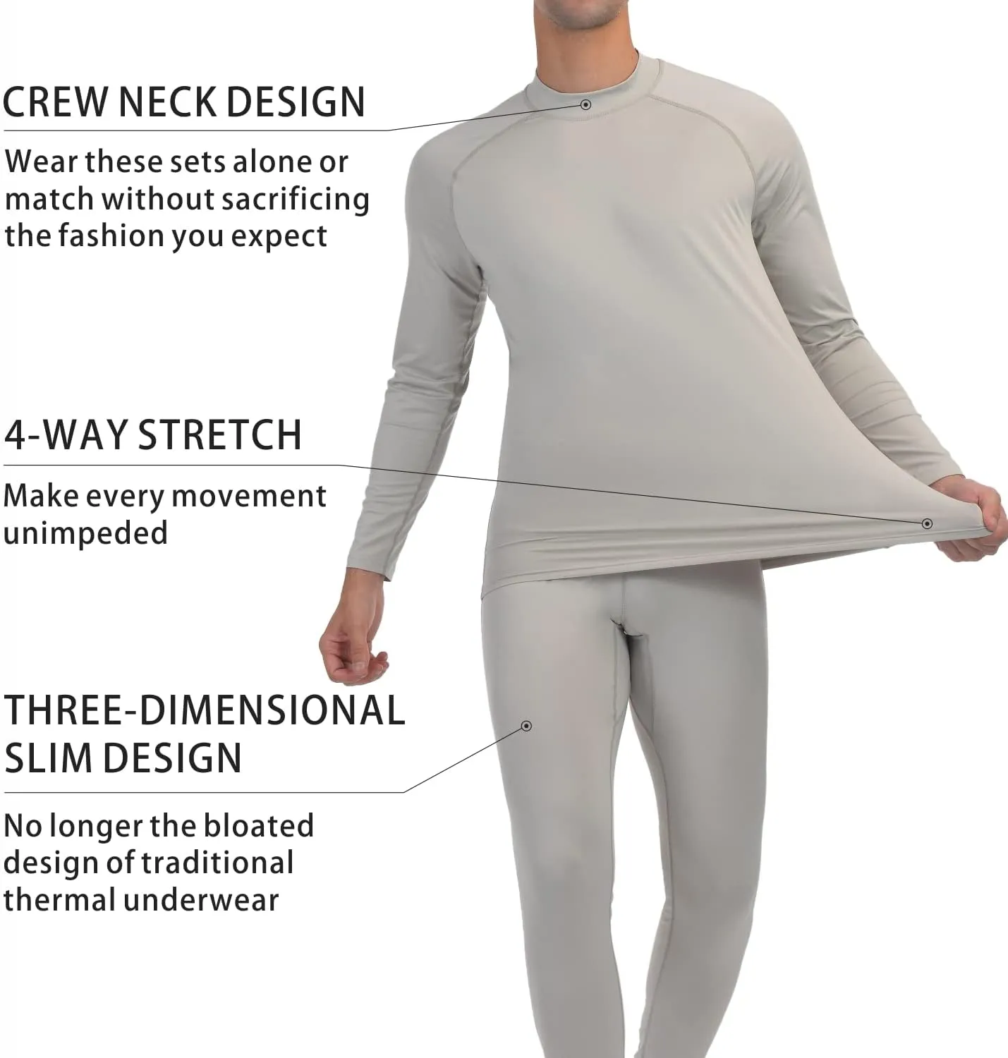 qualidyne Thermal Underwear for Men Long Johns Fleece Lined Winter Warm Base Layer Set Bottom Top for Cold Weather
