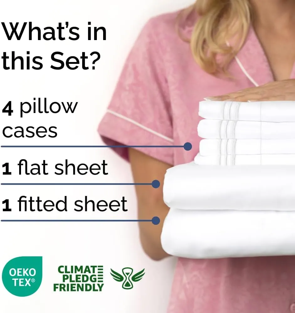 Queen 6 Piece Sheet Set - Comfy, Breathable & Cooling - Hotel Luxury Bedding for Women, Men, Kids & Teens - 1 Flat & 1 Fitted Sheet & 4 Pillowcases with Deep Pockets - Soft and Wrinkle Free - White