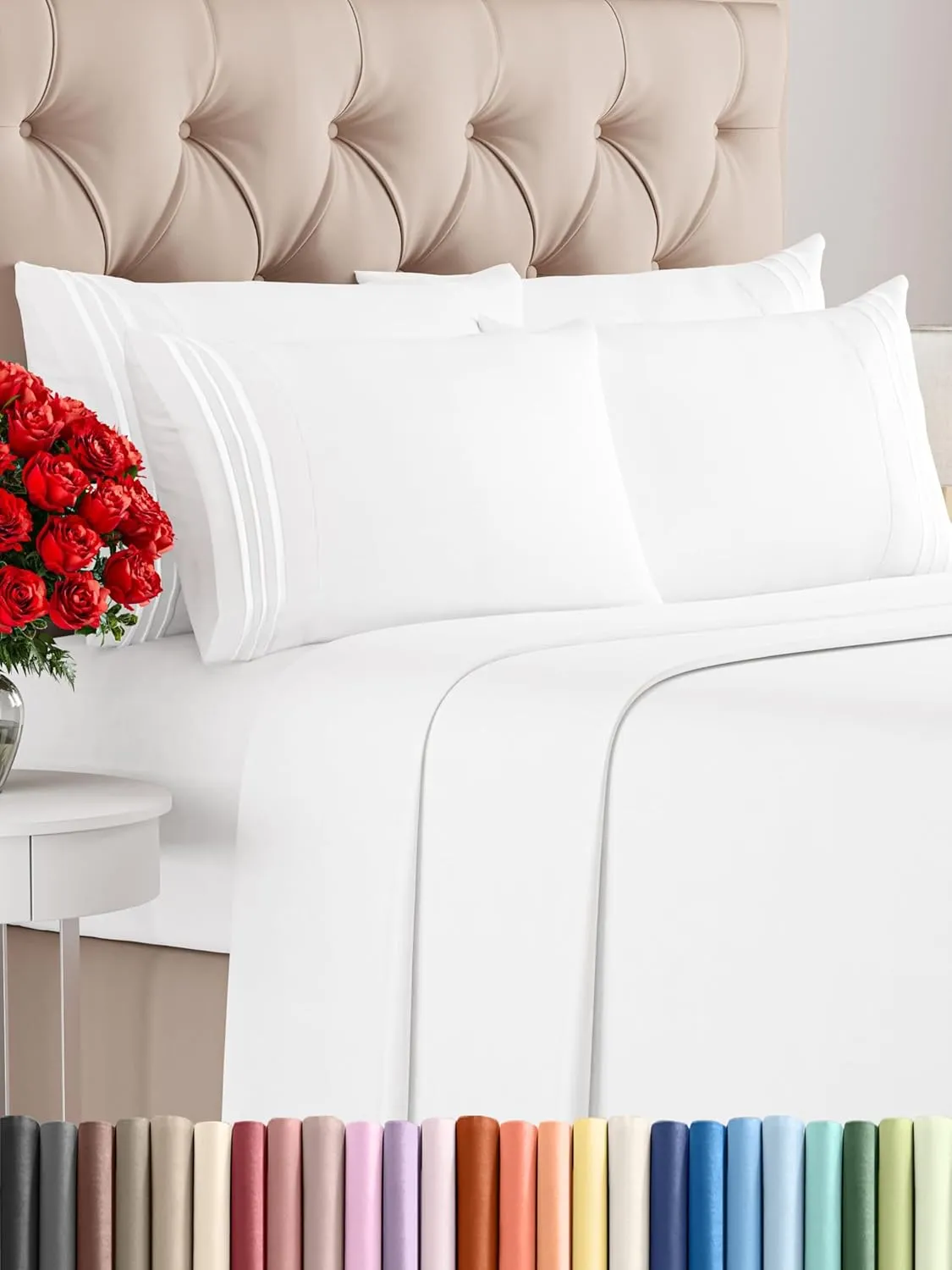 Queen 6 Piece Sheet Set - Comfy, Breathable & Cooling - Hotel Luxury Bedding for Women, Men, Kids & Teens - 1 Flat & 1 Fitted Sheet & 4 Pillowcases with Deep Pockets - Soft and Wrinkle Free - White