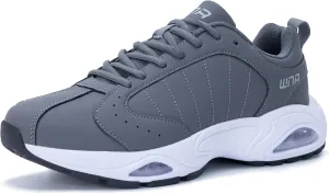 Quseek Mens Running Shoes Athletic Fashion Leather Sneakers Comfortable Non Slip Walking Jogging Workout Gym Sports Shoe Size 7-13