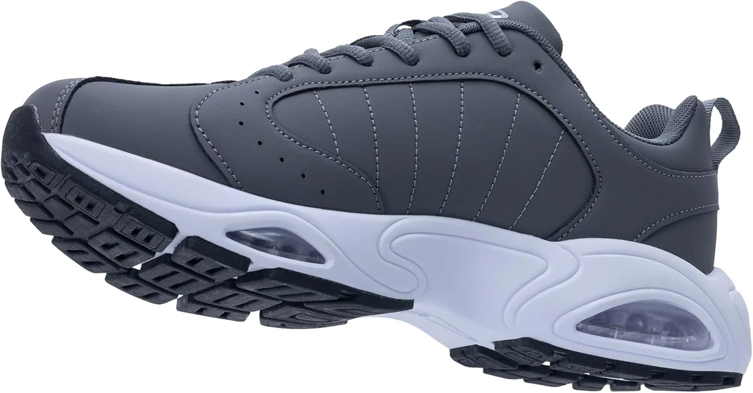 Quseek Mens Running Shoes Athletic Fashion Leather Sneakers Comfortable Non Slip Walking Jogging Workout Gym Sports Shoe Size 7-13