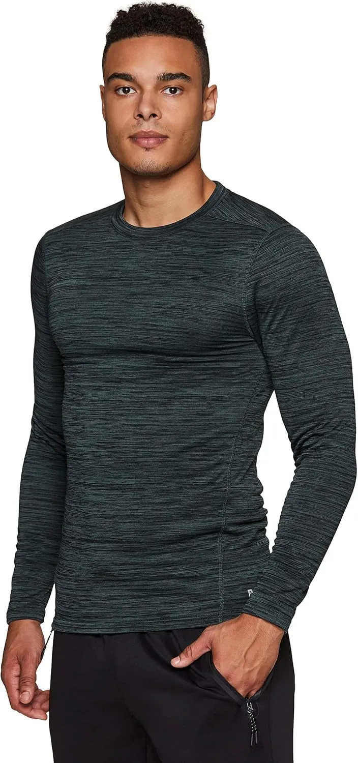 RBX Active Men's Athletic Performance Long Sleeve Crew Neck Fleece Lined Insulated Fitted Base Layer T-Shirt
