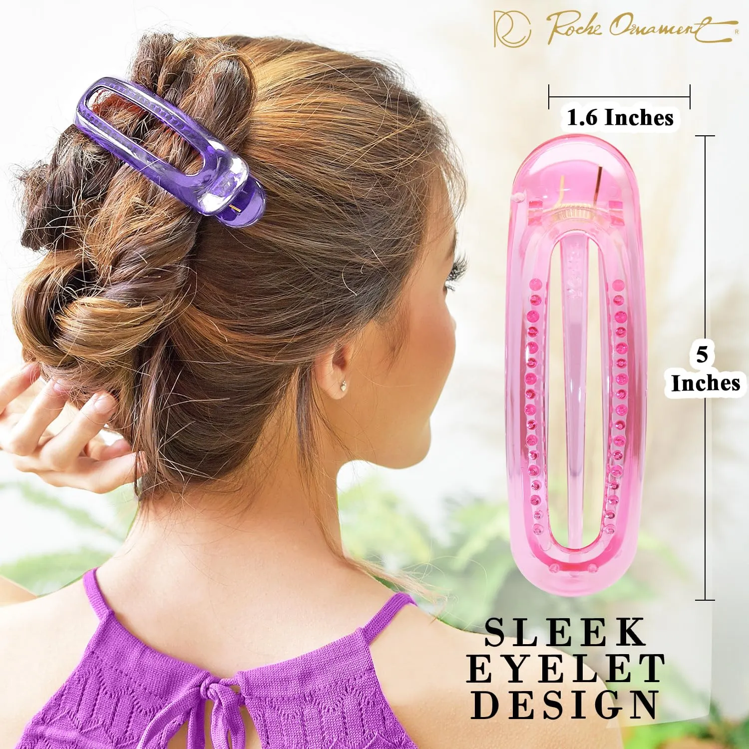 RC ROCHE ORNAMENT 6 Pcs Flat Hair Clips Alligator Duckbill French Barrette Classic Side Slide Firm Grip Plastic Styling Lay Flat Claw for Womens, Large Transparent Multicolor