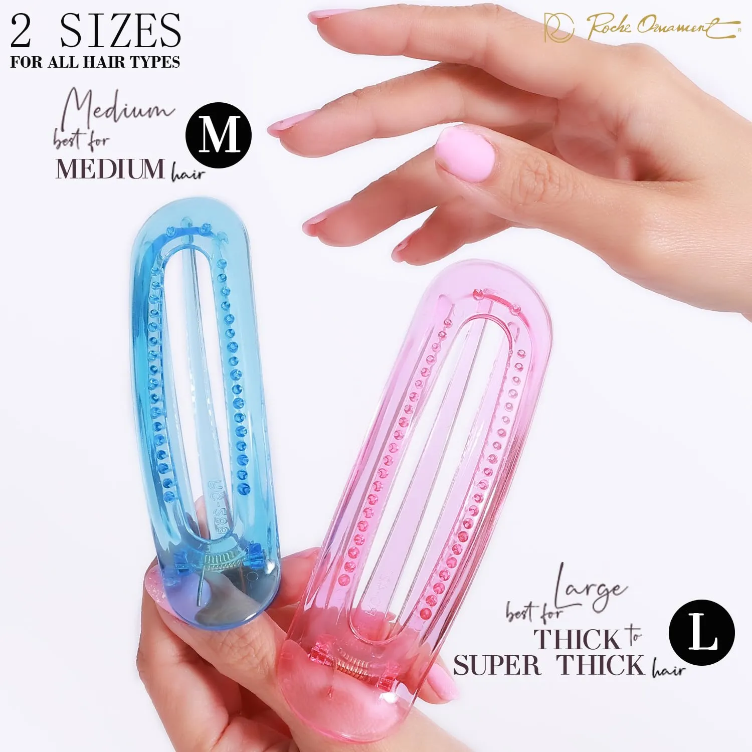 RC ROCHE ORNAMENT 6 Pcs Flat Hair Clips Alligator Duckbill French Barrette Classic Side Slide Firm Grip Plastic Styling Lay Flat Claw for Womens, Large Transparent Multicolor