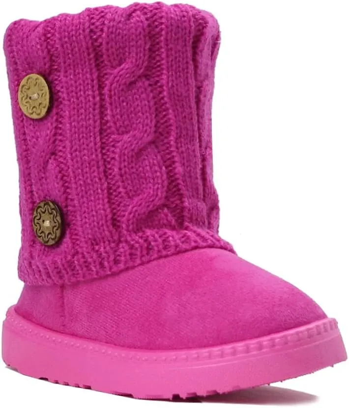 REDVOLUTION Kids Boots Toddler Girls Cute 2 Buttons || Rhinestone Faux Fur Suede Knitting Shoe