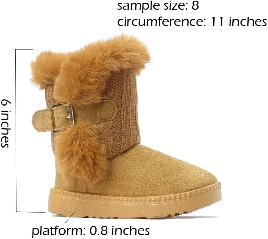 REDVOLUTION Kids Boots Toddler Girls Cute 2 Buttons || Rhinestone Faux Fur Suede Knitting Shoe