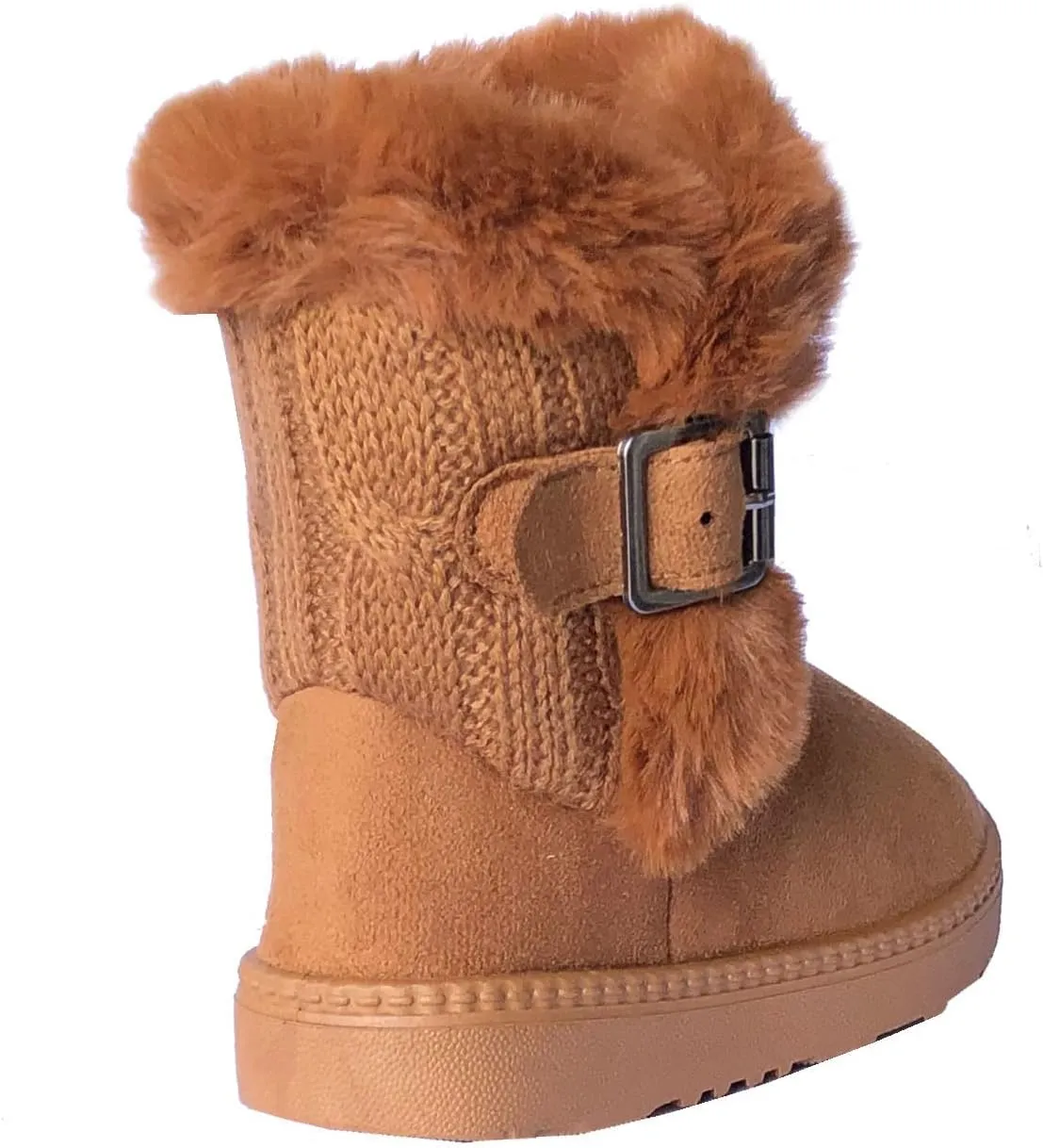REDVOLUTION Kids Boots Toddler Girls Cute 2 Buttons || Rhinestone Faux Fur Suede Knitting Shoe