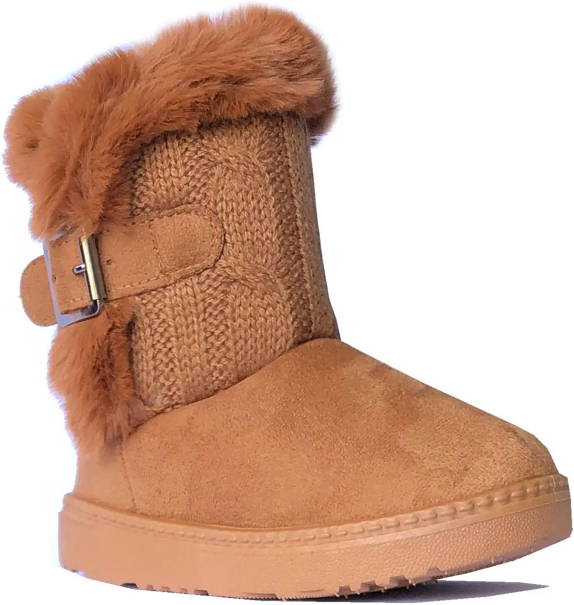 REDVOLUTION Kids Boots Toddler Girls Cute 2 Buttons || Rhinestone Faux Fur Suede Knitting Shoe