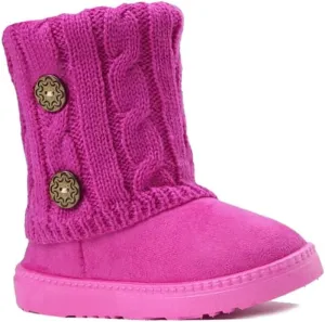 REDVOLUTION Kids Boots Toddler Girls Cute 2 Buttons || Rhinestone Faux Fur Suede Knitting Shoe