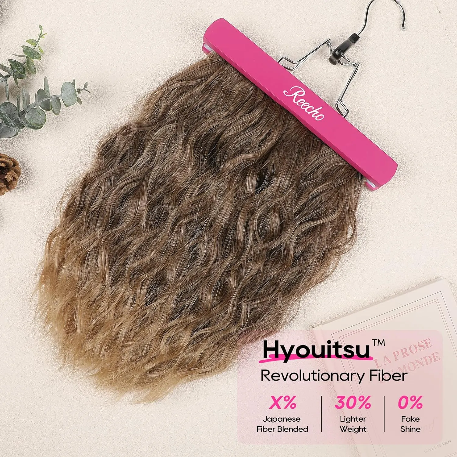 REECHO Clip-in Hair Extensions, 4PCS 14" Short Wavy Hairpieces - Invisible Lace Weft, Natural Soft Hair - Light Brown with Light Ends