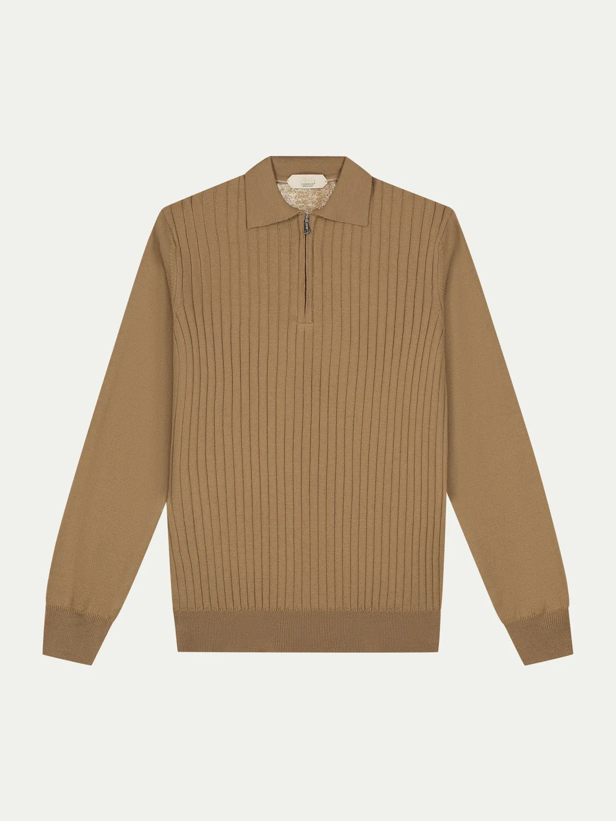 Ribbed Zipper Polo Dark Beige