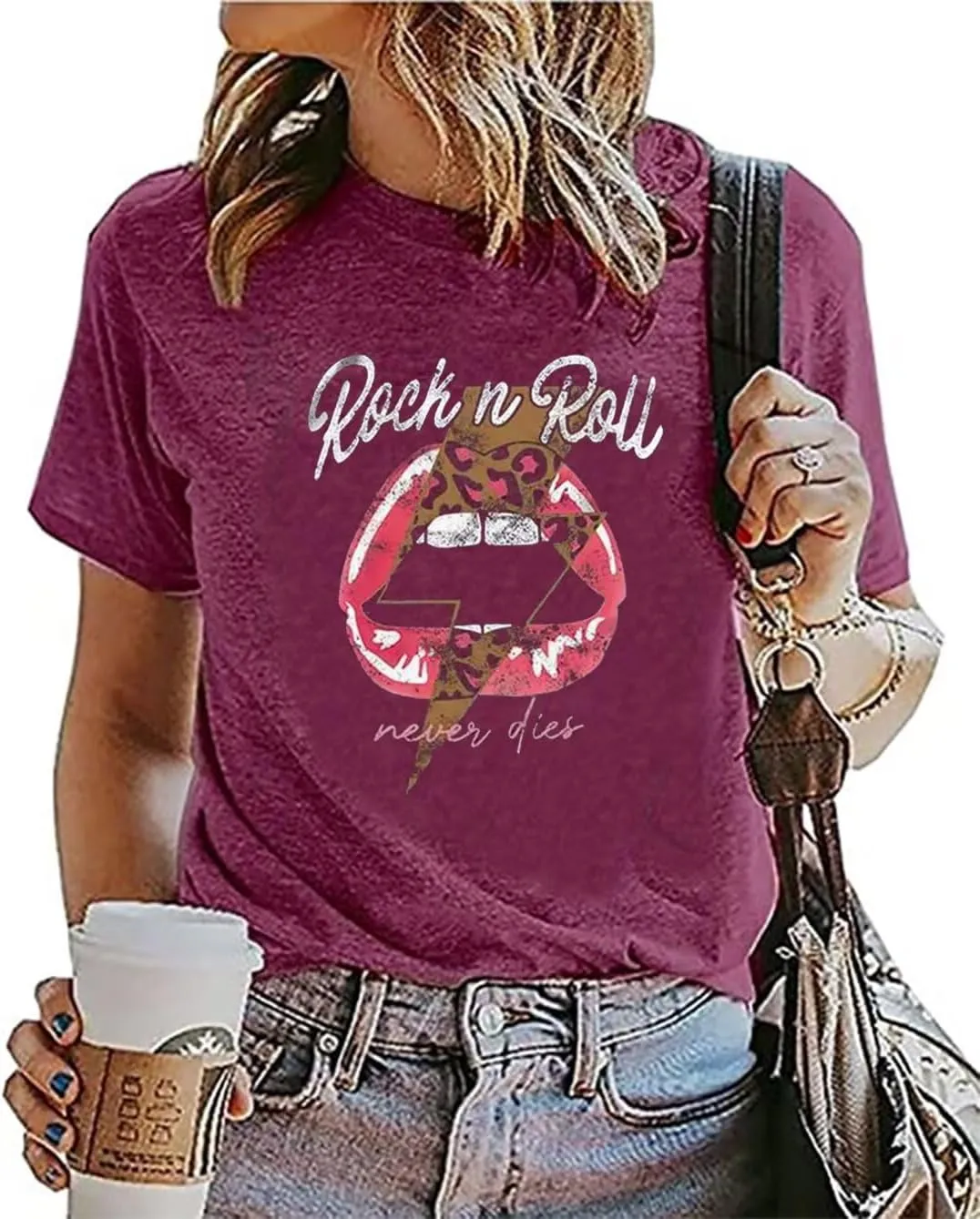 Rock N Roll Shirt Women Vintage Rock Music Graphic Shirt Country Music Tee Funny Letter Printed Casual Short Sleeve Tops