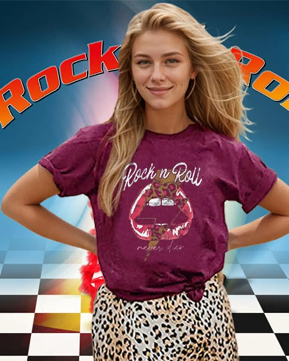 Rock N Roll Shirt Women Vintage Rock Music Graphic Shirt Country Music Tee Funny Letter Printed Casual Short Sleeve Tops