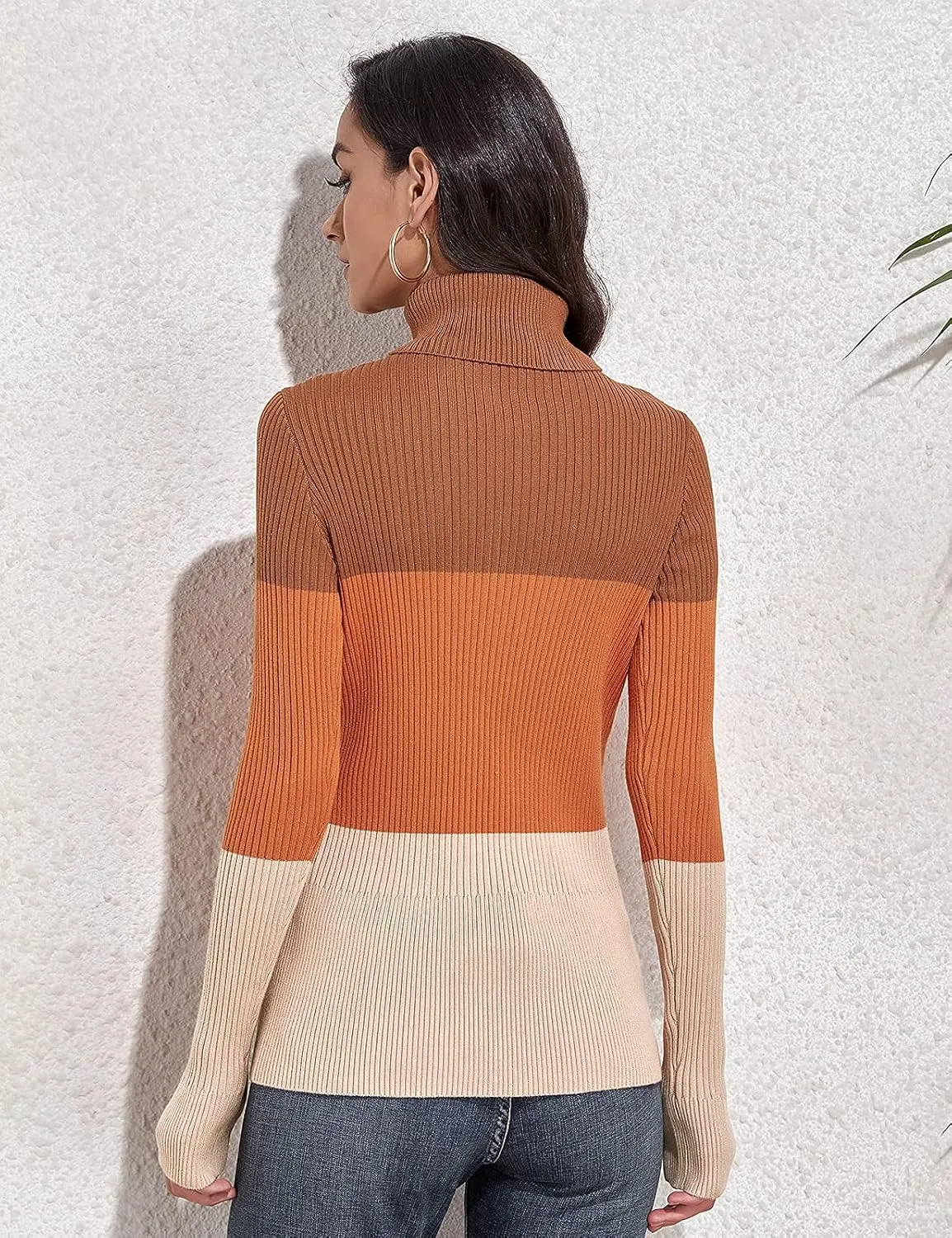 Rocorose Women's Ribbed Turtleneck Sweater Long Sleeve Knitted Solid Pullover