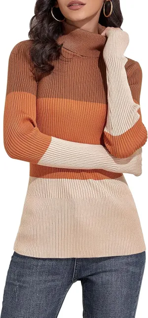 Rocorose Women's Ribbed Turtleneck Sweater Long Sleeve Knitted Solid Pullover