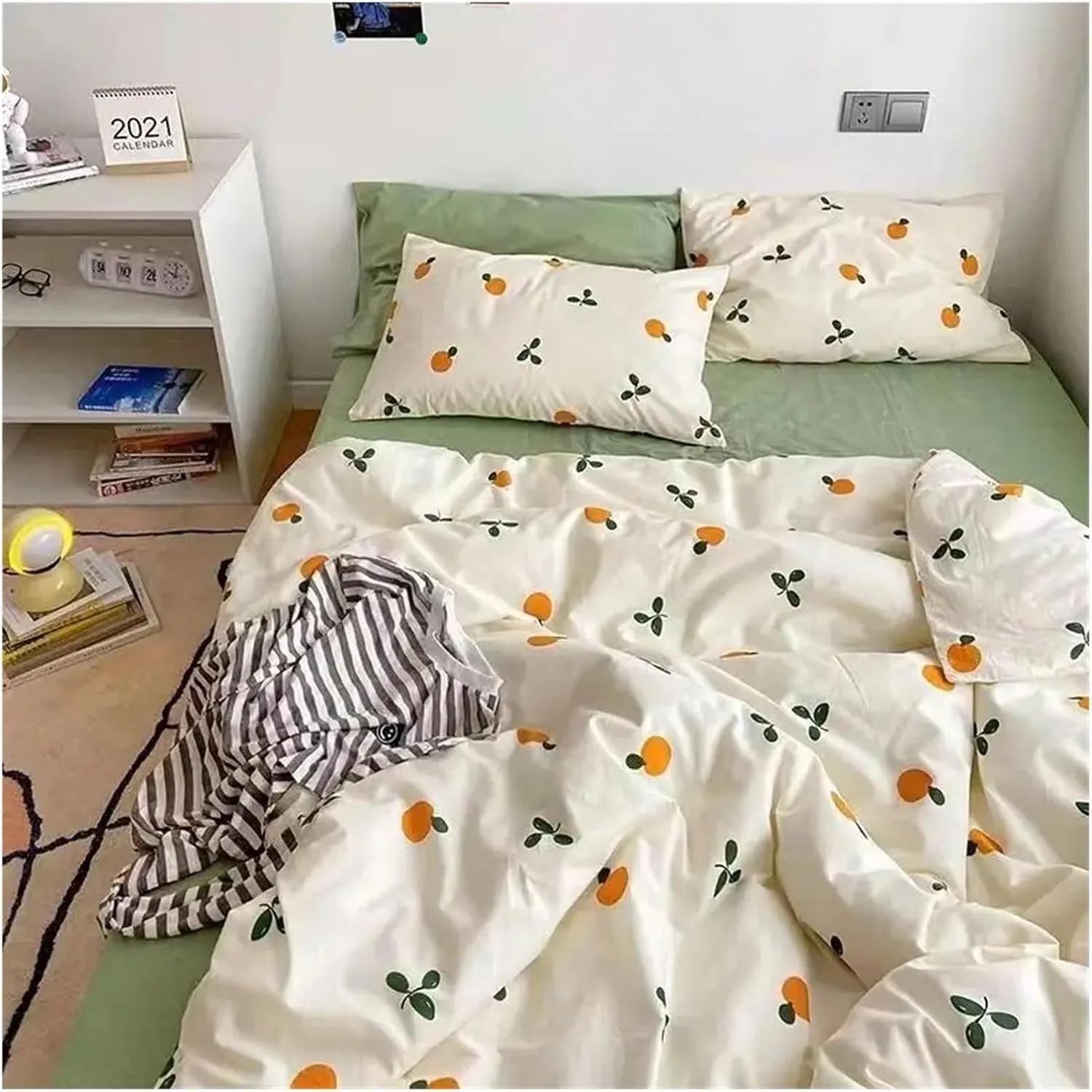 Romantic Floral Bedding Set Duvet Cover Flat Sheet with Pillowcases Single Queen Full Size Boys Girls Bed Linen Bed Four Pieces Set(B,Twin 4pcs)