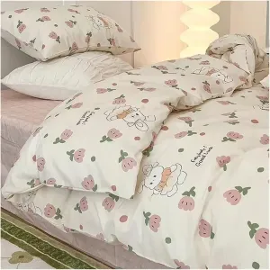 Romantic Floral Bedding Set Duvet Cover Flat Sheet with Pillowcases Single Queen Full Size Boys Girls Bed Linen Bed Four Pieces Set(B,Twin 4pcs)