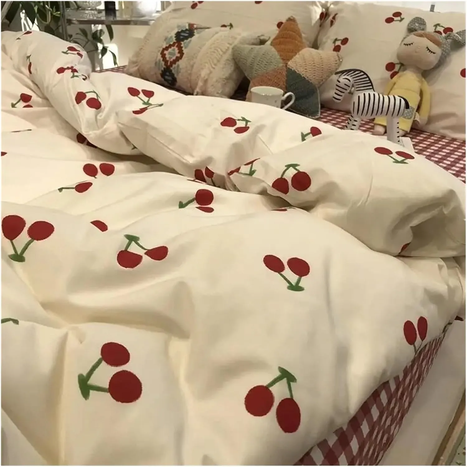 Romantic Floral Bedding Set Duvet Cover Flat Sheet with Pillowcases Single Queen Full Size Boys Girls Bed Linen Bed Four Pieces Set(B,Twin 4pcs)