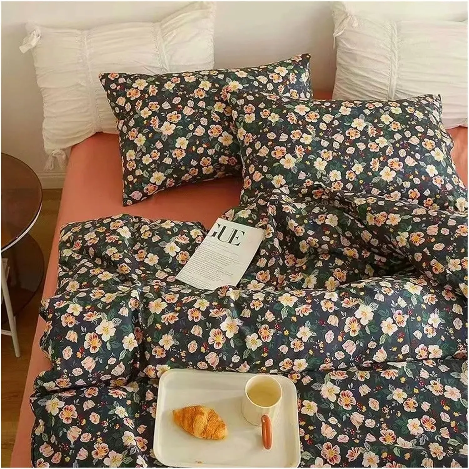 Romantic Floral Bedding Set Duvet Cover Flat Sheet with Pillowcases Single Queen Full Size Boys Girls Bed Linen Bed Four Pieces Set(B,Twin 4pcs)