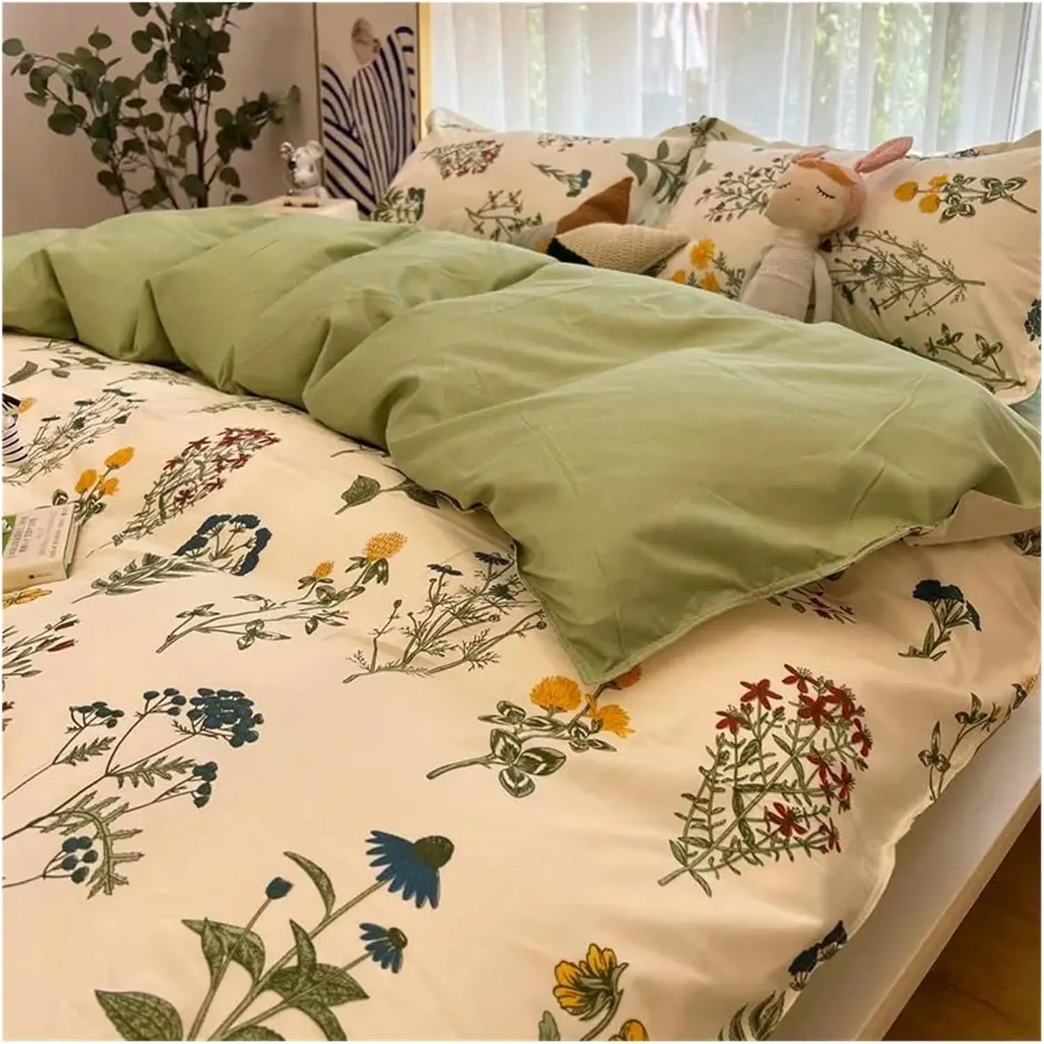 Romantic Floral Bedding Set Duvet Cover Flat Sheet with Pillowcases Single Queen Full Size Boys Girls Bed Linen Bed Four Pieces Set(B,Twin 4pcs)