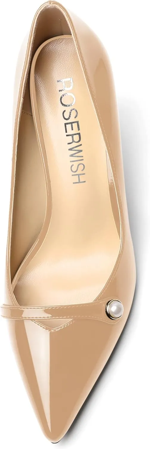 ROSERWISH Womens Fashion Party Patent Sexy Pointed Toe Slip On Stiletto High Heel Pumps Dress Shoes 3.5 Inch