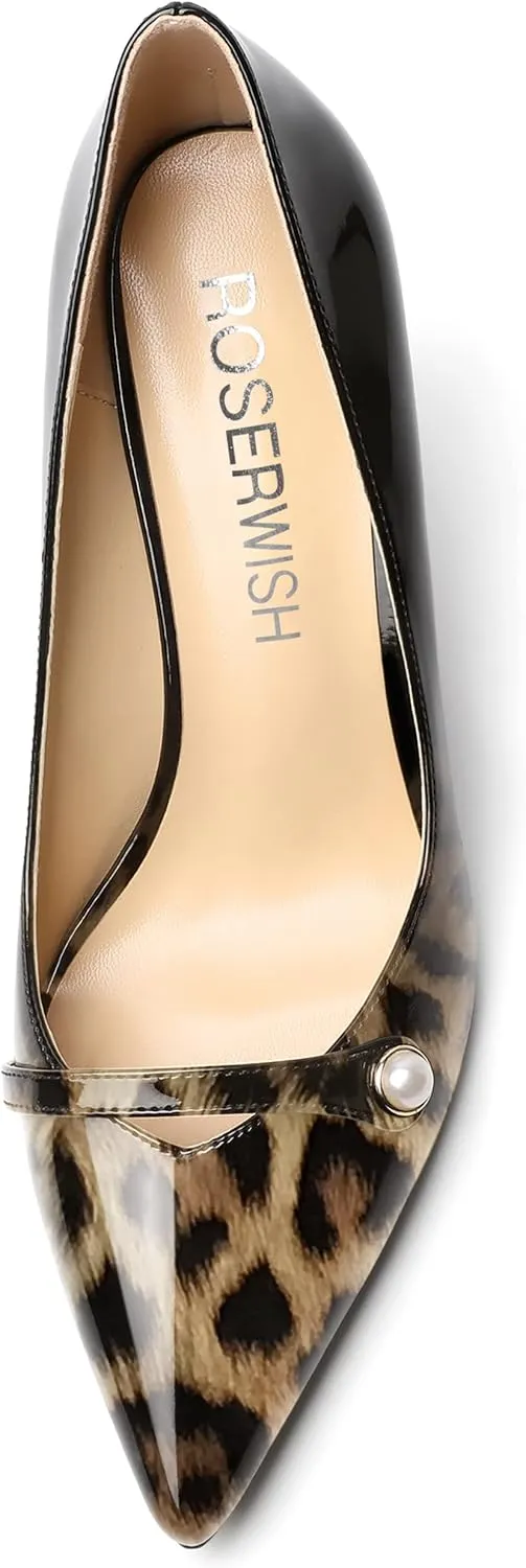 ROSERWISH Womens Fashion Party Patent Sexy Pointed Toe Slip On Stiletto High Heel Pumps Dress Shoes 3.5 Inch