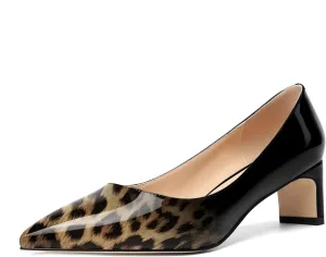 ROSERWISH Womens Slip On Patent Pointed Toe Dating Chunky Low Heel Pumps Dress Shoes 2 Inch