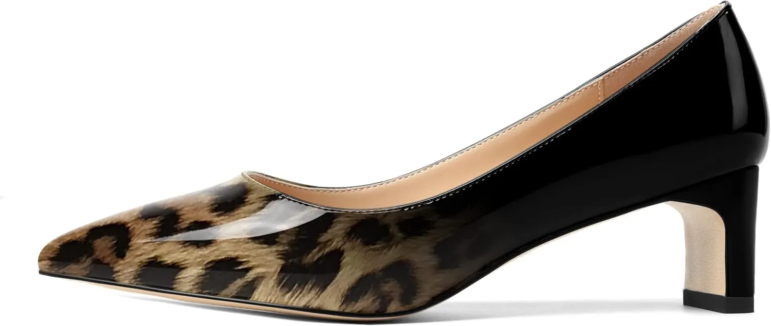 ROSERWISH Womens Slip On Patent Pointed Toe Dating Chunky Low Heel Pumps Dress Shoes 2 Inch