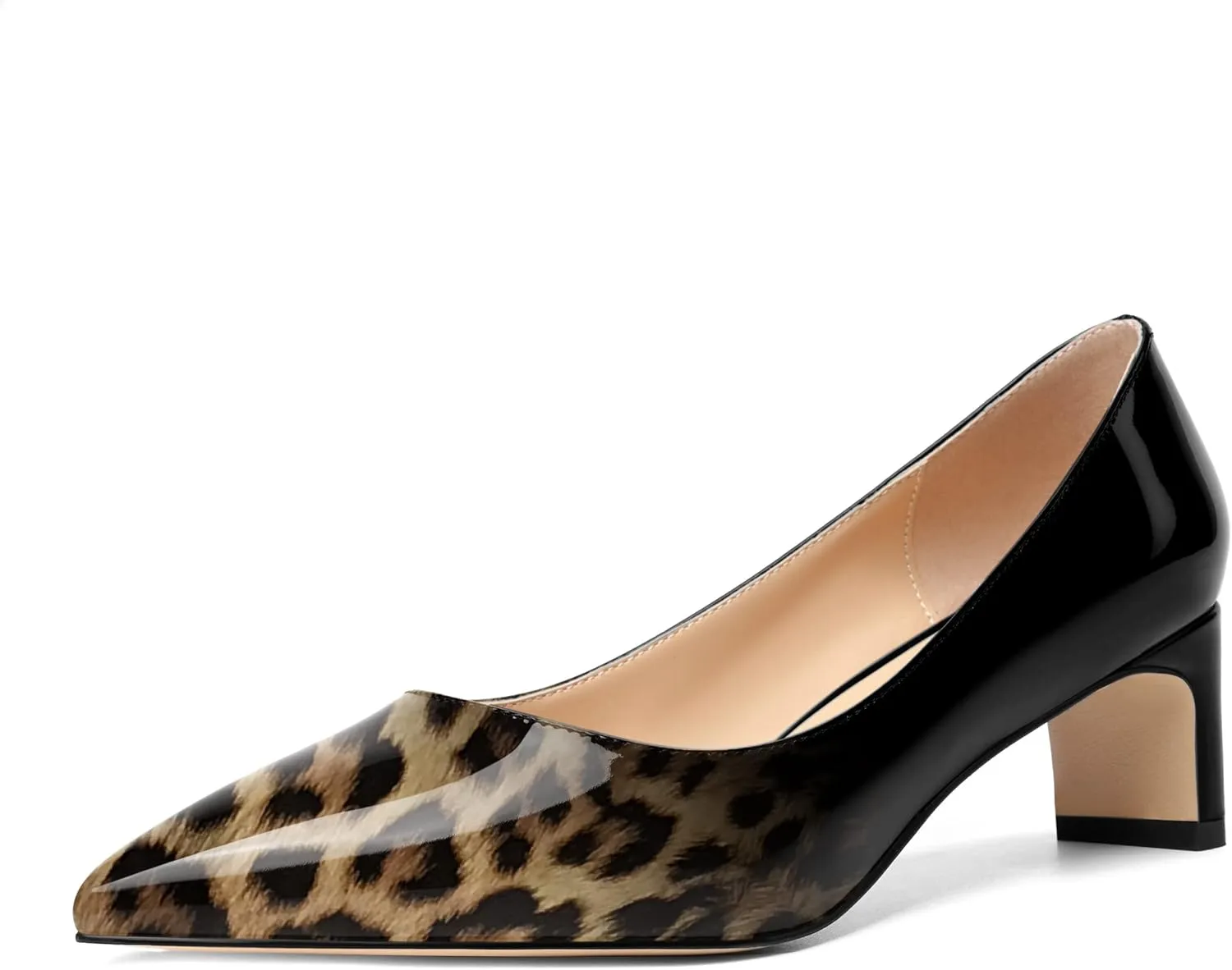 ROSERWISH Womens Slip On Patent Pointed Toe Dating Chunky Low Heel Pumps Dress Shoes 2 Inch