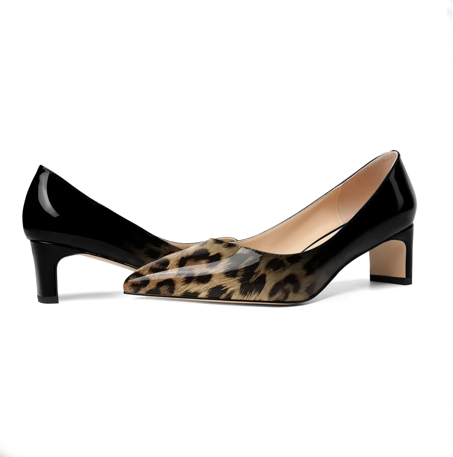 ROSERWISH Womens Slip On Patent Pointed Toe Dating Chunky Low Heel Pumps Dress Shoes 2 Inch