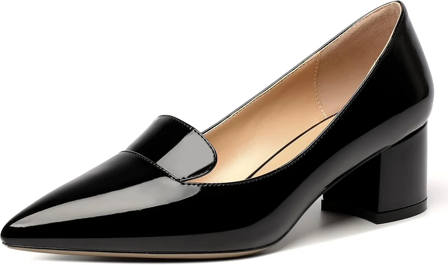 ROSERWISH Womens Slip On Pointed Toe Work Formal Office Patent Chunky Low Heel Pumps Dress Shoes 2 Inch