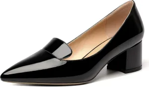 ROSERWISH Womens Slip On Pointed Toe Work Formal Office Patent Chunky Low Heel Pumps Dress Shoes 2 Inch