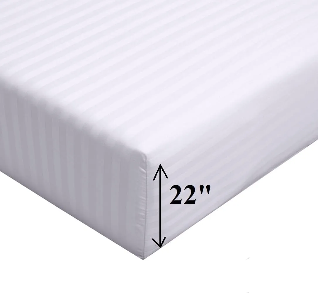 Royal Tradition Made in USA- Pure Cotton Sheet Set- Extra Deep Pockets (22-Inches) 608 Thread Count, Queen Size Bed Sheets, Striped Beige