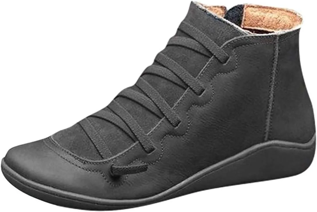 Ru Sweet Women's Arch Support Boots Comfy Lace Up Flat Heel Ankle Booties