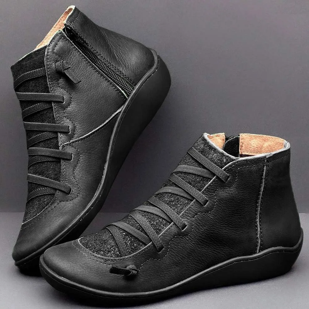 Ru Sweet Women's Arch Support Boots Comfy Lace Up Flat Heel Ankle Booties