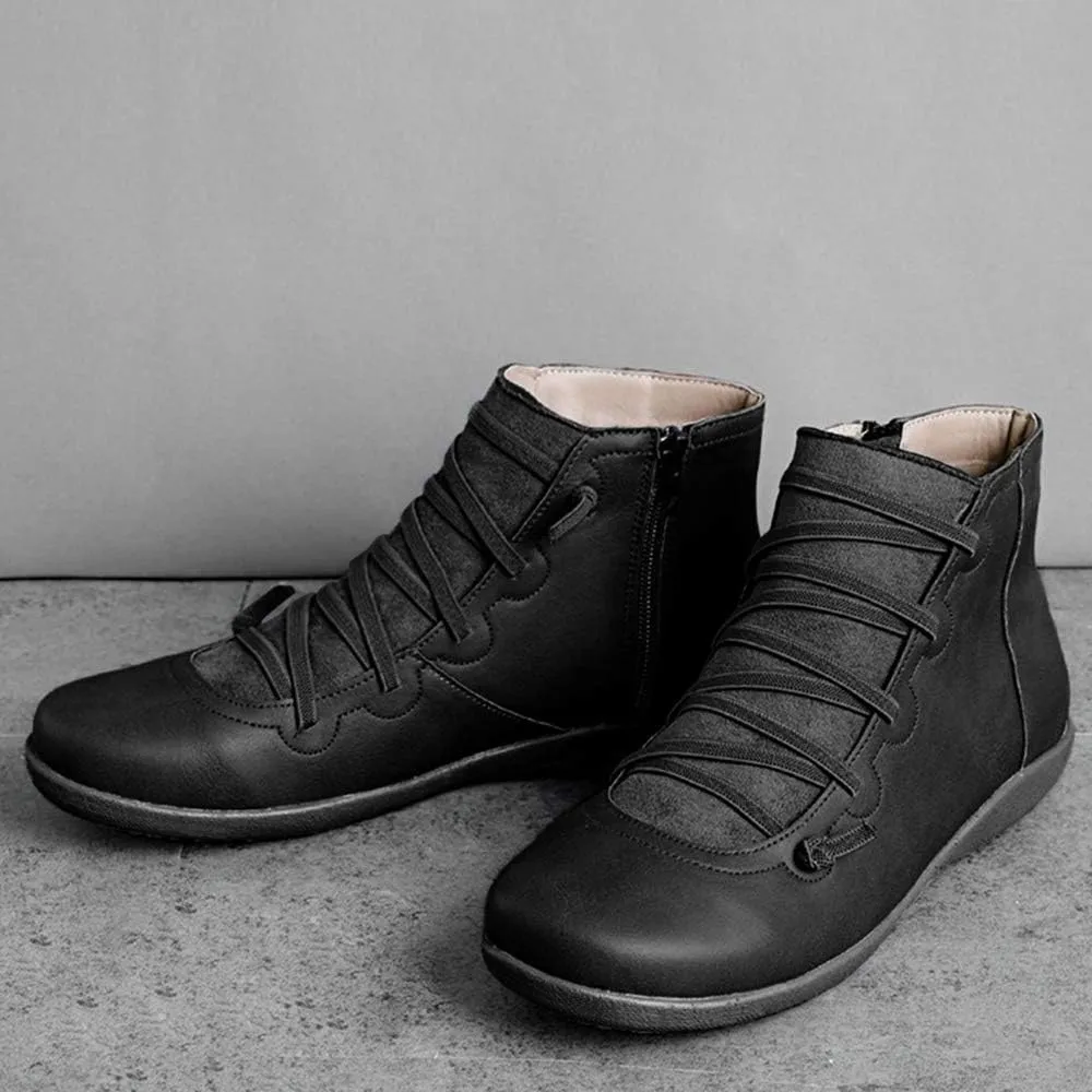 Ru Sweet Women's Arch Support Boots Comfy Lace Up Flat Heel Ankle Booties
