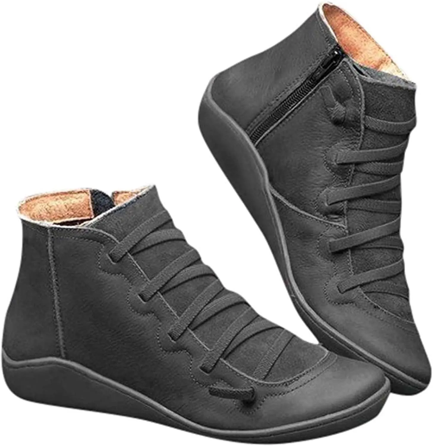 Ru Sweet Women's Arch Support Boots Comfy Lace Up Flat Heel Ankle Booties