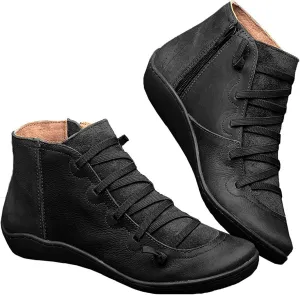 Ru Sweet Women's Arch Support Boots Comfy Lace Up Flat Heel Ankle Booties