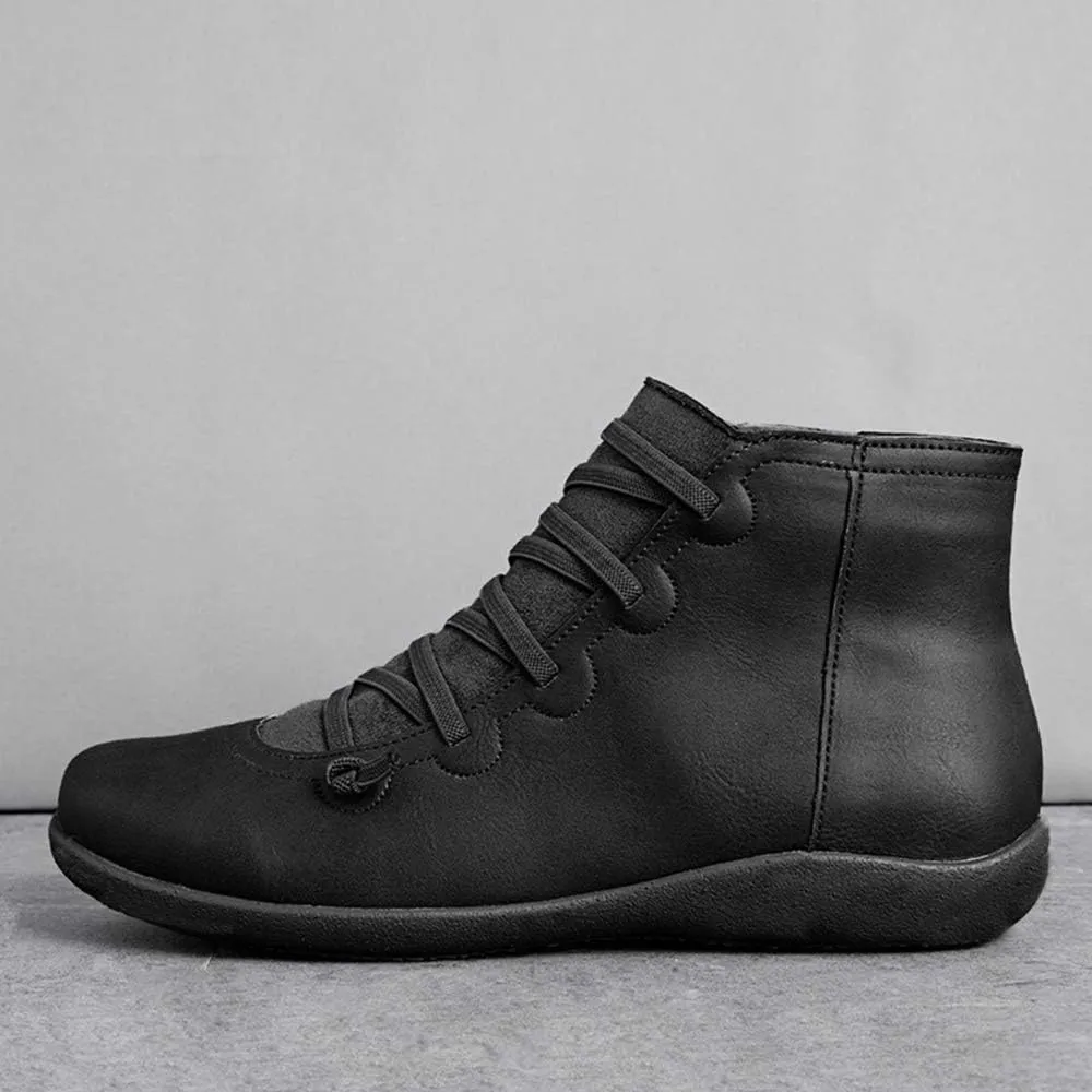 Ru Sweet Women's Arch Support Boots Comfy Lace Up Flat Heel Ankle Booties