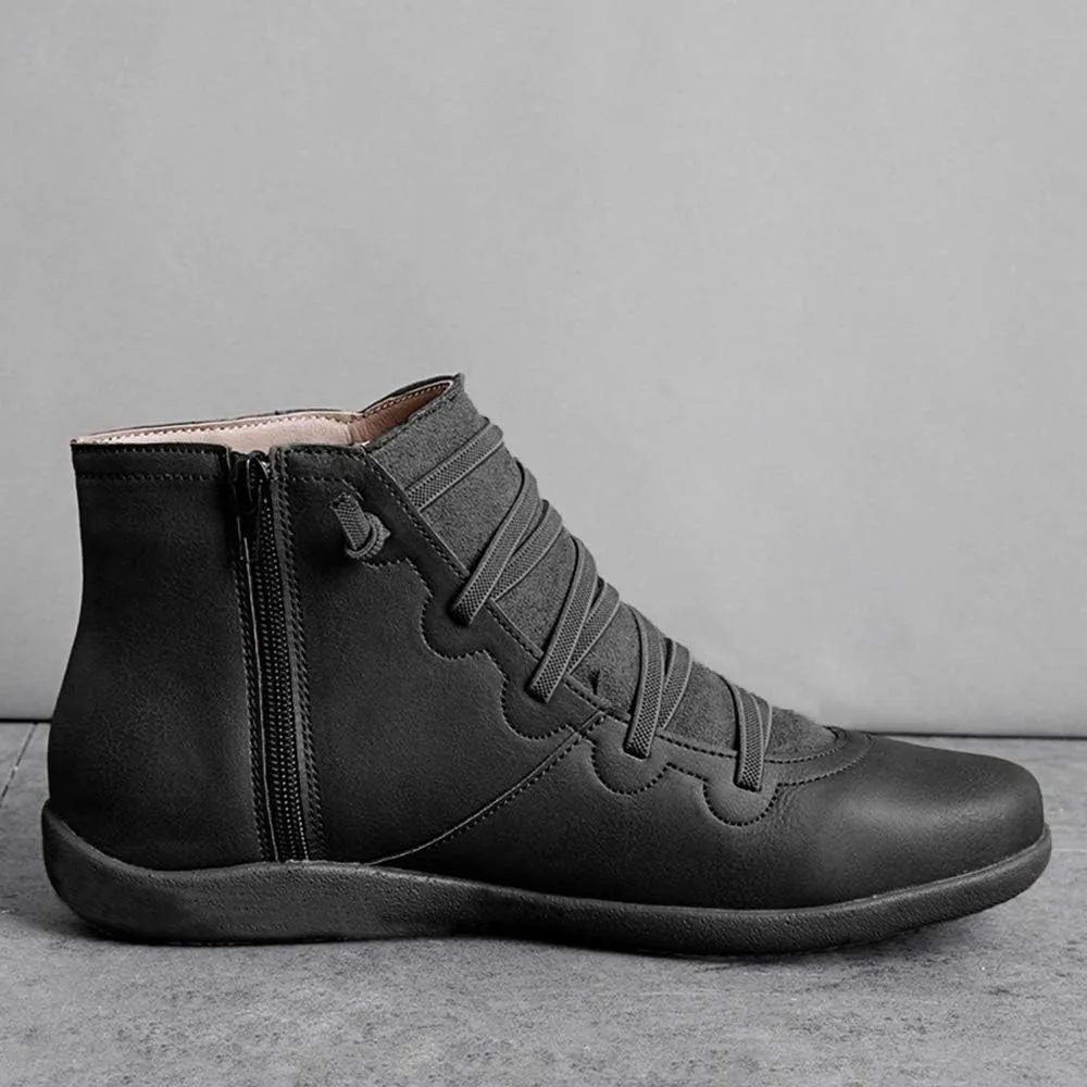 Ru Sweet Women's Arch Support Boots Comfy Lace Up Flat Heel Ankle Booties