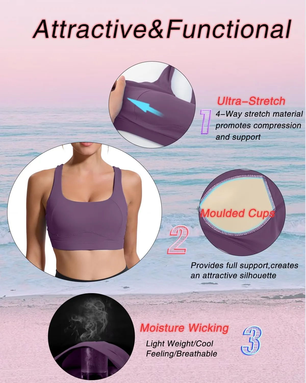 RUNNING GIRL Sports Bras for Women High Support,Racerback High Impact Grey Sports Bra Moulded Cup Workout Bra Push up