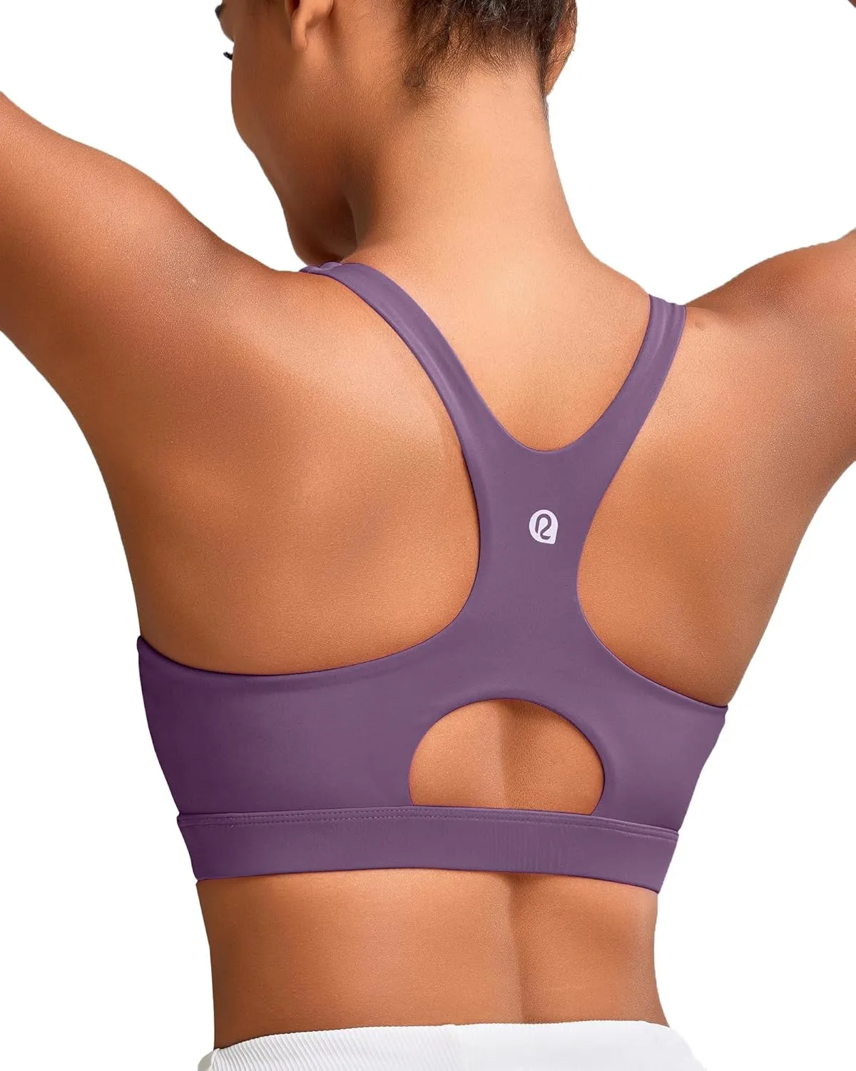 RUNNING GIRL Sports Bras for Women High Support,Racerback High Impact Grey Sports Bra Moulded Cup Workout Bra Push up
