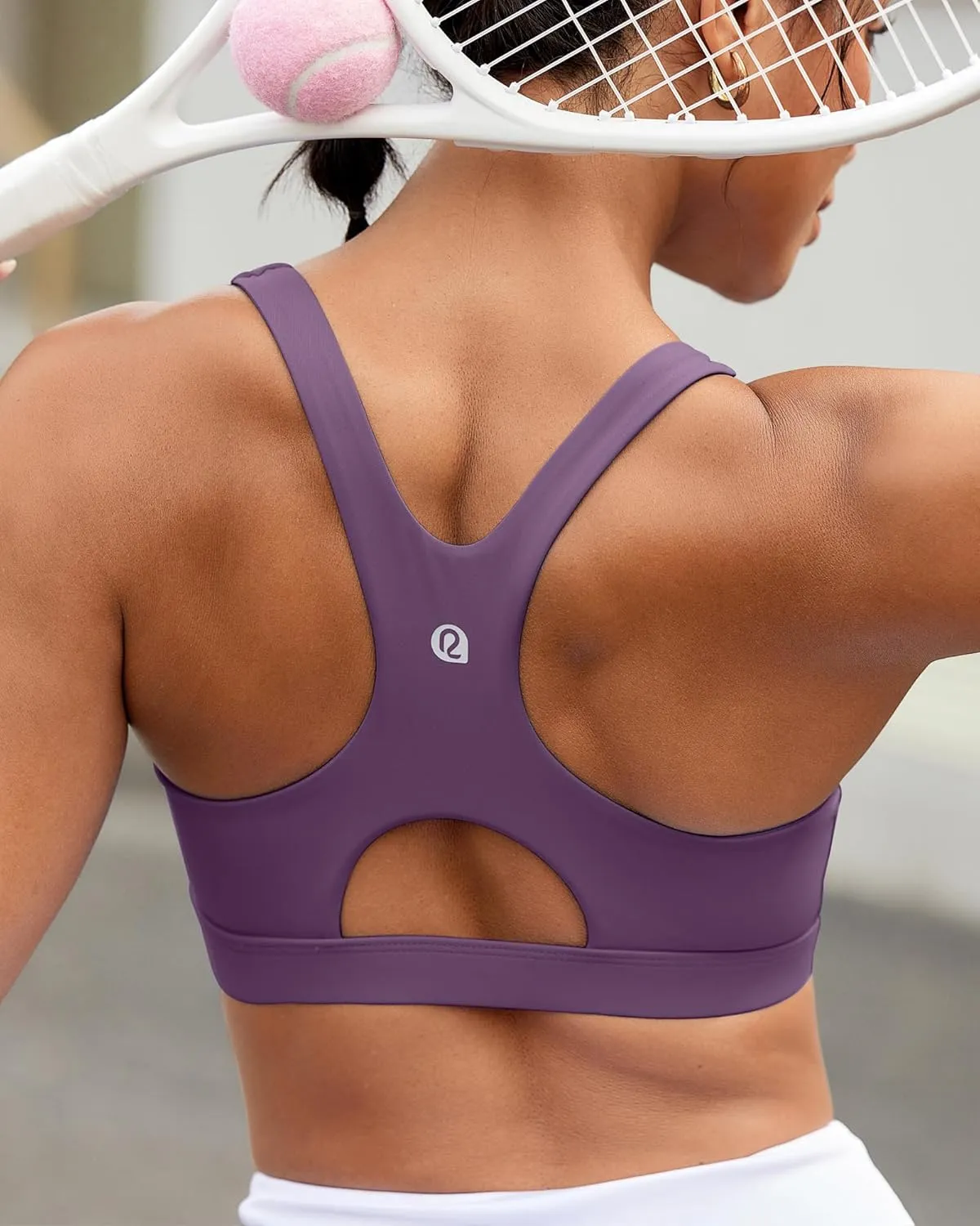 RUNNING GIRL Sports Bras for Women High Support,Racerback High Impact Grey Sports Bra Moulded Cup Workout Bra Push up