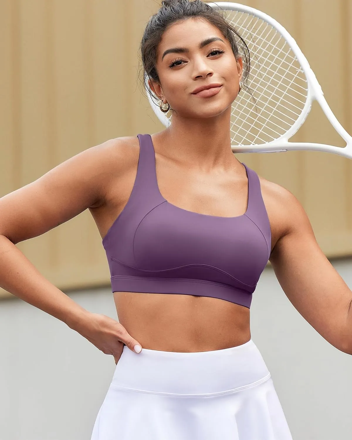 RUNNING GIRL Sports Bras for Women High Support,Racerback High Impact Grey Sports Bra Moulded Cup Workout Bra Push up