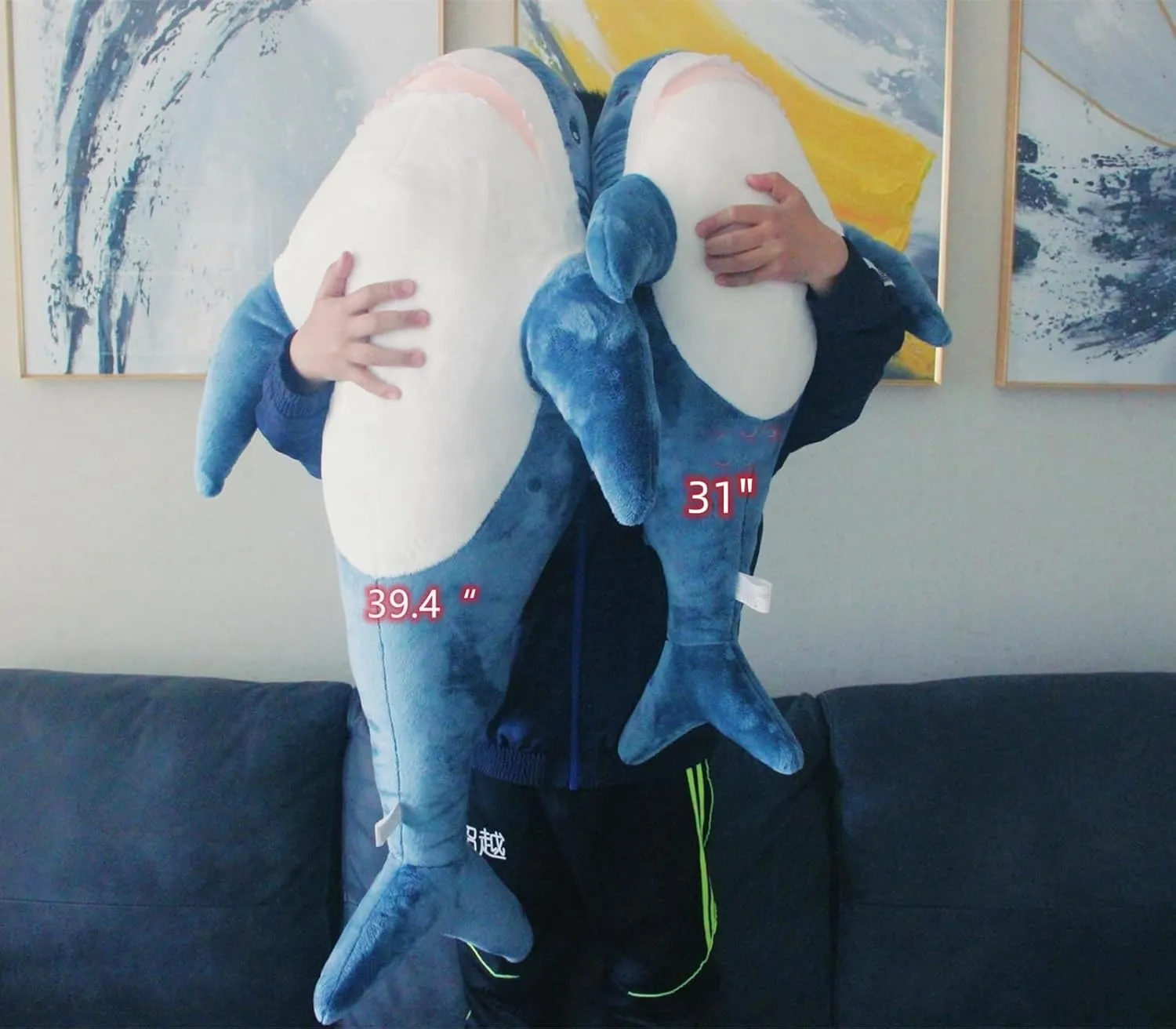 Ryttir 31 Inch XL Big Shark Stuffed Animal,Soft Shark Plush Chubbier Stuffed Shark Décor Fuzzy Shark Pillow,Perfect Stress Relief Shark Gifts for Women Kids