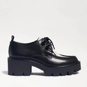 Sam Edelman Monna Black/White Leather Chunky Heel Lace Up Almond Toe Loafers